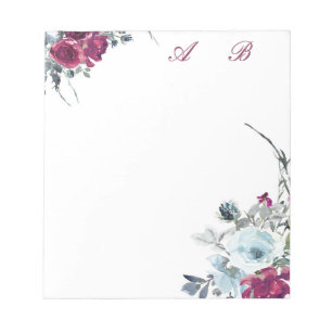 Burgundy and blue watercolor floral notepad