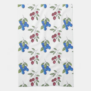Burgundy and Blueberries Pattern Tea Towel