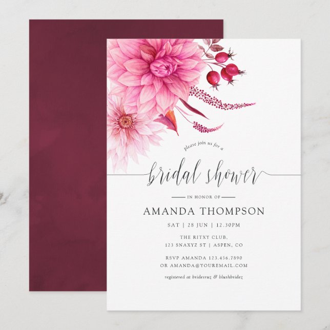 Burgundy and Blush Autumn Fall Bridal Shower Invitation (Front/Back)