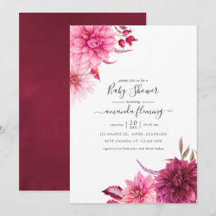 Burgundy and Blush Autumn Fall Floral Baby Shower Invitation