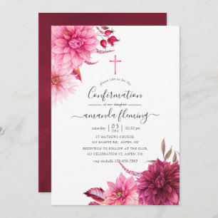 Burgundy and Blush Autumn Fall Floral Confirmation Invitation