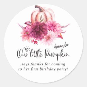 Burgundy and Blush Autumn Fall Pumpkin Birthday Classic Round Sticker