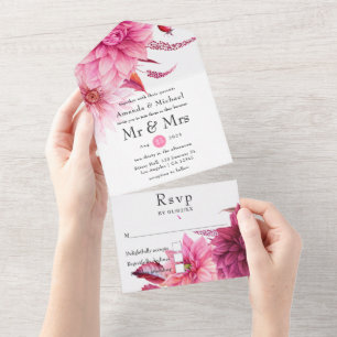 Burgundy and Blush Autumn Fall Wedding All In One Invitation