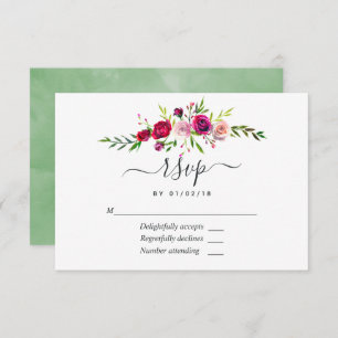 Burgundy and Blush Autumn Fall Wedding RSVP Card