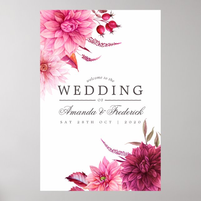 Burgundy and Blush Autumn Fall Wedding Welcome Poster (Front)