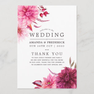 Burgundy and Blush Autumn Wedding Programme