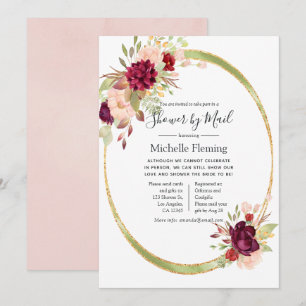 Burgundy and Blush Baby or Bridal Shower by Mail Invitation