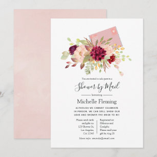 Burgundy and Blush Baby or Bridal Shower by Mail Invitation