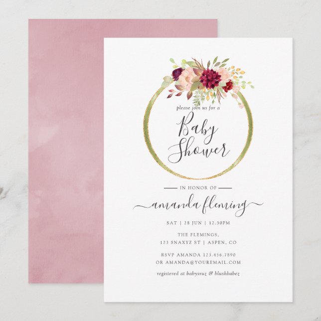 Burgundy and Blush Boho Geometric Baby Shower Invitation (Front/Back)