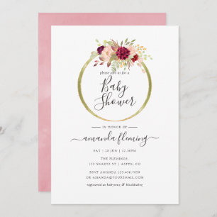 Burgundy and Blush Boho Geometric Baby Shower Invitation
