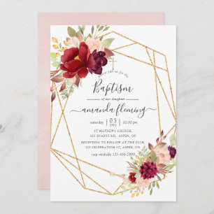 Burgundy and Blush Boho Geometric Baptism Invitation