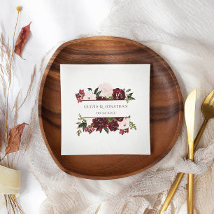 Burgundy and Blush Elegant Floral Wedding Napkin