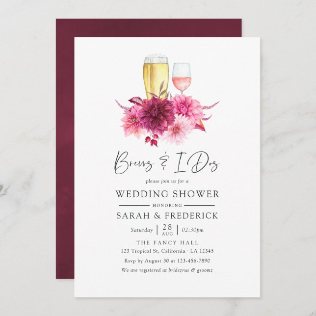 Burgundy and Blush Fall Brews Before The I Do's Invitation (Front/Back)
