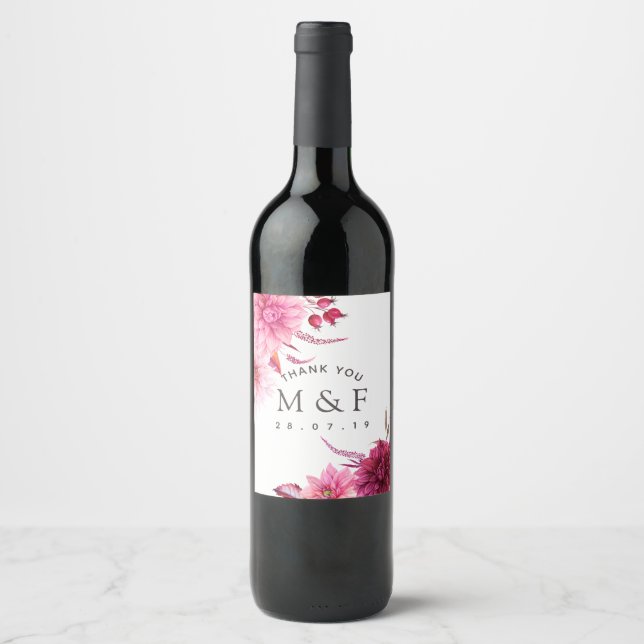 Burgundy and Blush Fall Wedding Guest Thank You Wine Label (Front)