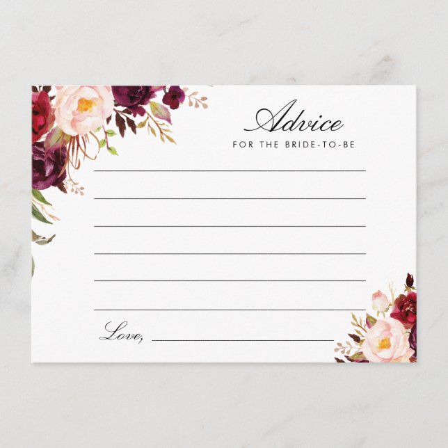 burgundy and blush floral advice card (Front)