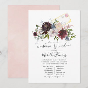 Burgundy and Blush Floral Baby Shower by Mail Invitation