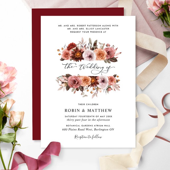 Burgundy and Blush Floral Blooms Wedding Invitation (Creator Uploaded)