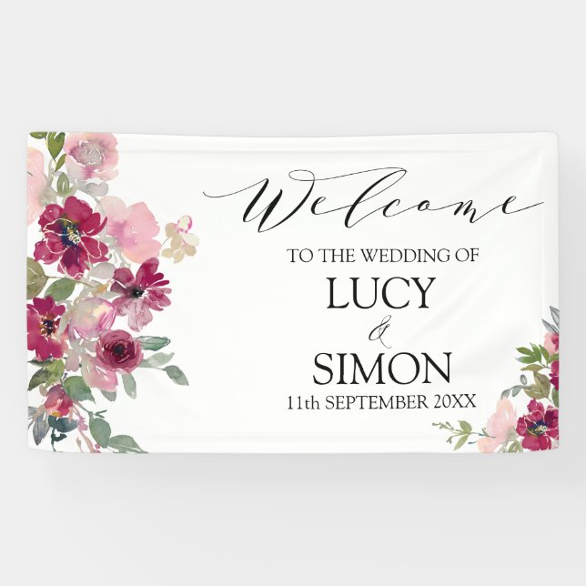 Burgundy and Blush floral bouquet wedding Banner (Horizontal)
