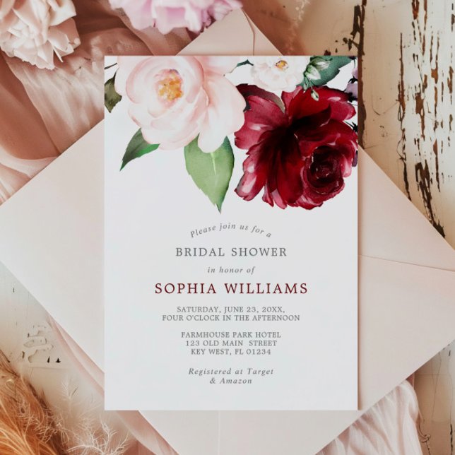 Burgundy and Blush Floral Bridal Shower Invitation (Creator Uploaded)