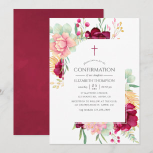 Burgundy and Blush Floral Confirmation Invitation