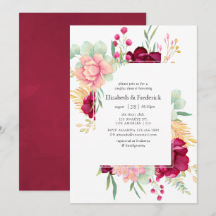 Burgundy and Blush Floral Couples Shower Invitation