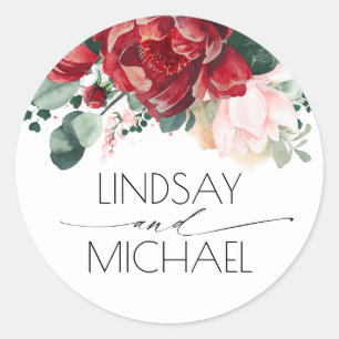 Burgundy and Blush Floral Elegant Boho Classic Round Sticker