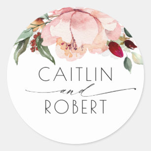 Burgundy and Blush Floral Fall Rustic Classic Round Sticker