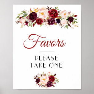 burgundy and blush floral favours sign