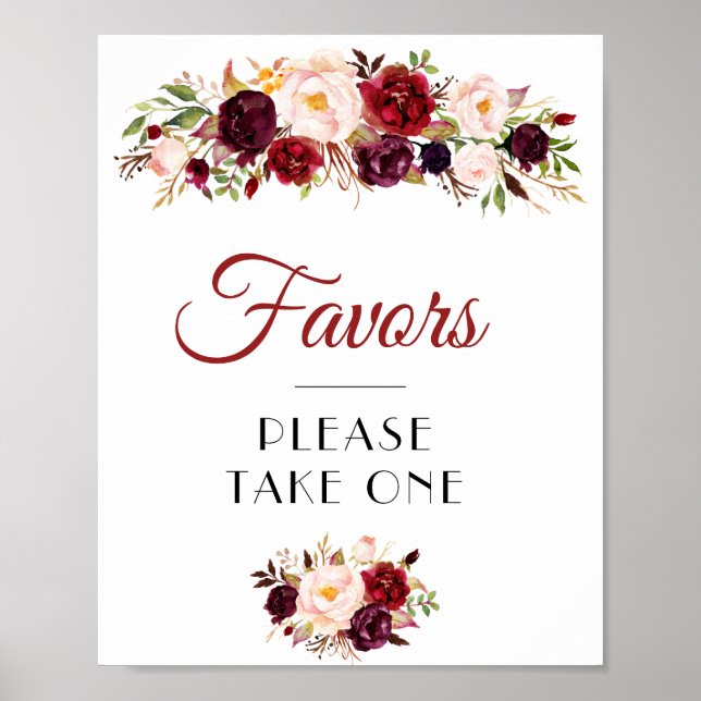 burgundy and blush floral favours sign (Front)