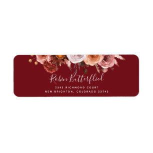 Burgundy and Blush Floral, Return Address