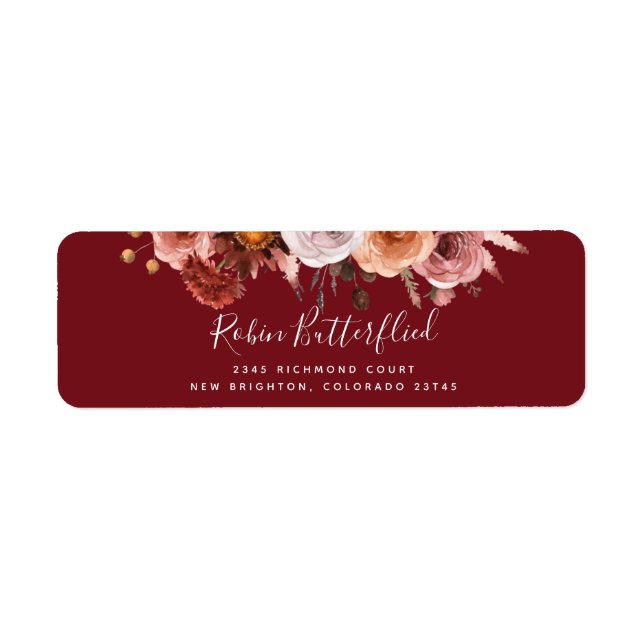 Burgundy and Blush Floral, Return Address (Front)