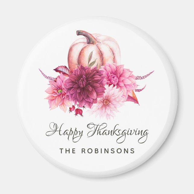 Burgundy and Blush Floral Thanksgiving Magnet (Front)