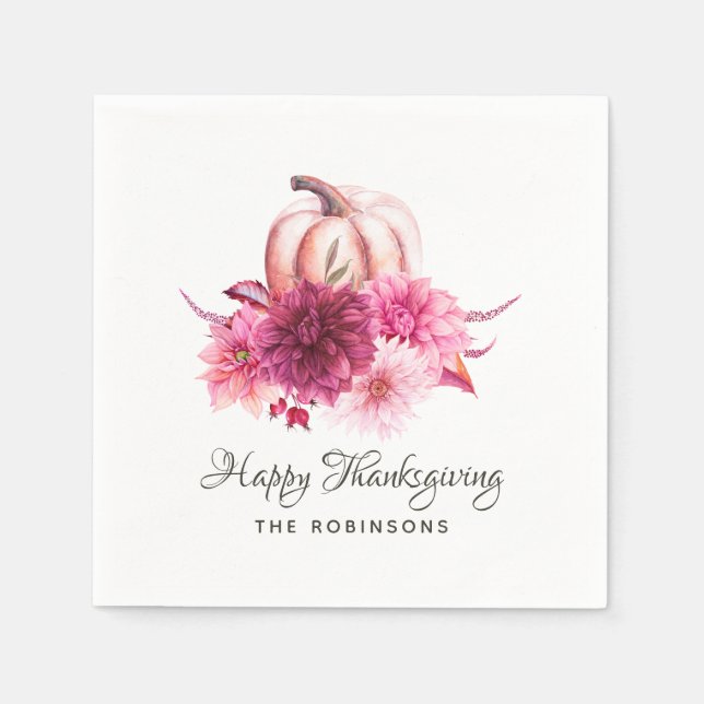 Burgundy and Blush Floral Thanksgiving Party Napkin (Front)