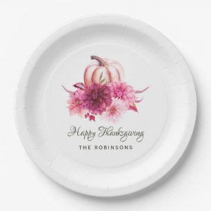 Burgundy and Blush Floral Thanksgiving Party Paper Plate