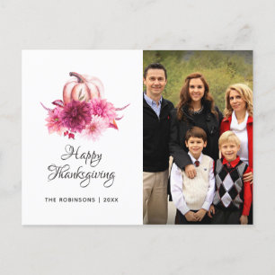 Burgundy and Blush Floral Thanksgiving photo Holiday Postcard