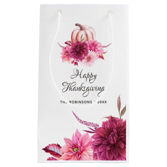 Burgundy and Blush Floral Thanksgiving Small Gift Bag (Front)