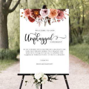 Burgundy and Blush Floral, Unplugged Ceremony Sign