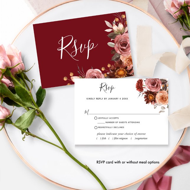 Burgundy and Blush Floral,  w/without meals RSVP (Creator Uploaded)