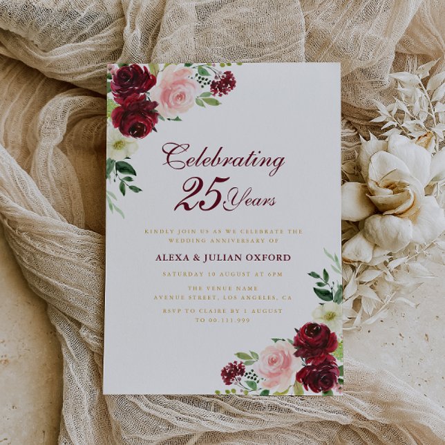 burgundy and blush floral wedding anniversary invitation (Creator Uploaded)