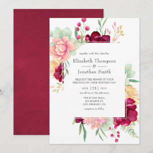 Burgundy and Blush Floral Wedding Invitation