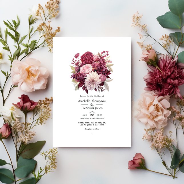 Burgundy and Blush Floral Wedding Invitation (Creator Uploaded)