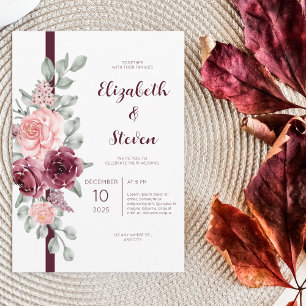 Burgundy and Blush Floral Wedding Invitation