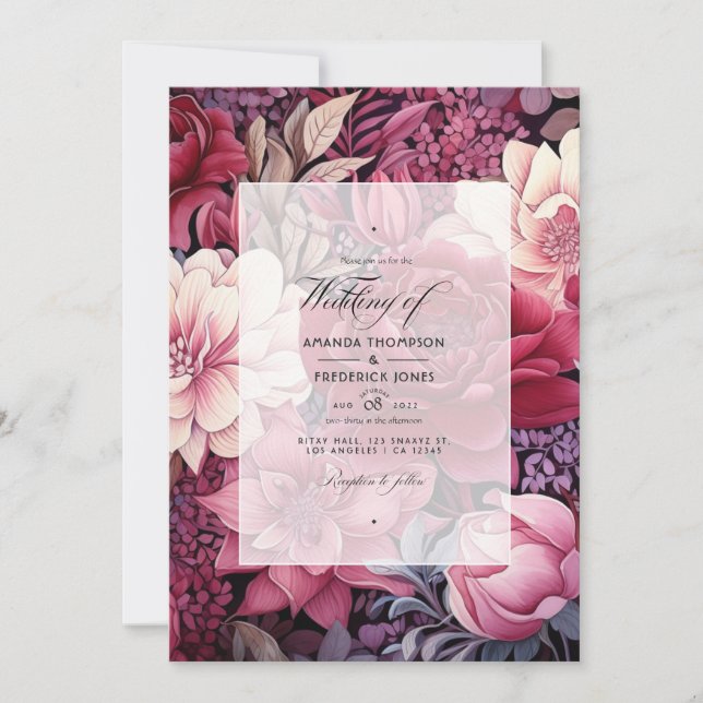 Burgundy and Blush Floral Wedding Invitation (Front)