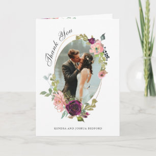 Burgundy and Blush Floral Wedding Photo Thank You Card