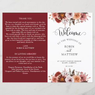 Burgundy and Blush Floral Wedding Program