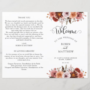 Burgundy and Blush Floral Wedding Program