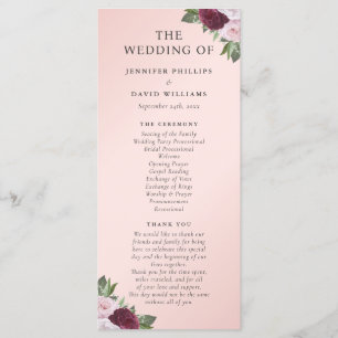 Burgundy and Blush Floral Wedding Program Programme