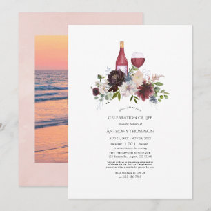Burgundy and Blush Floral Wine Celebration of Life Invitation