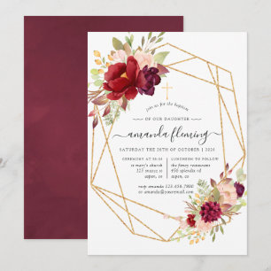 Burgundy and Blush Geometric Baptism/Christening Invitation