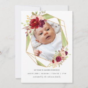 Burgundy and Blush Geometric Birth Announcement